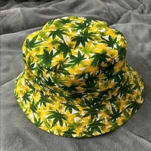 Bucket Hat with Weed Leaves